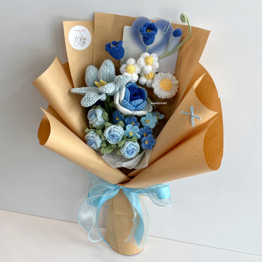 handicroft handmade crochet flower bouquet in 6 colours dreamie blue