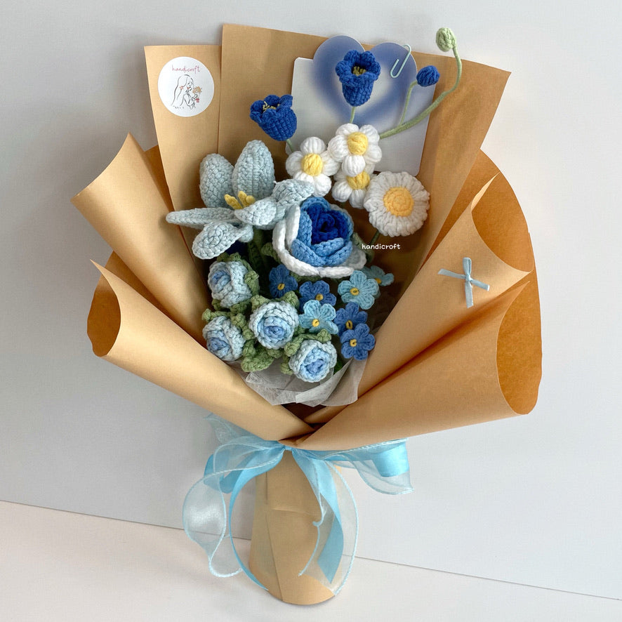 handicroft handmade crochet flower bouquet in 6 colours dreamie blue
