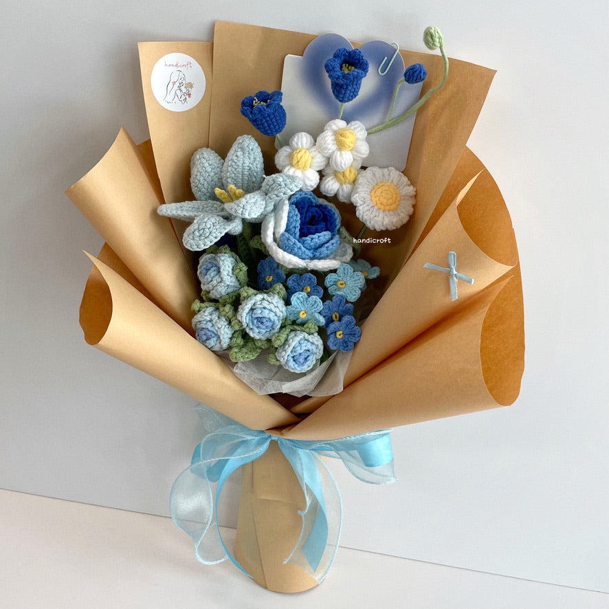 handicroft handmade crochet flower bouquet in 6 colours dreamie blue
