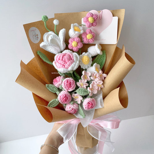 handicroft handmade crochet flower bouquet in 6 colours dreamie pink