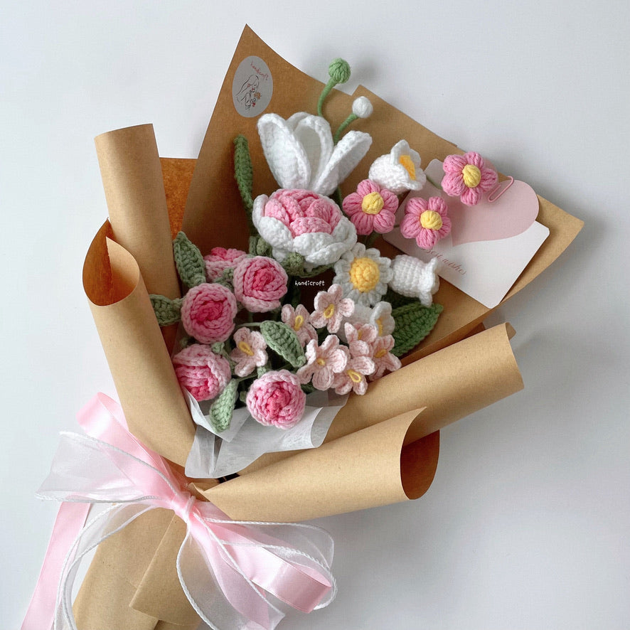 handicroft handmade crochet flower bouquet in 6 colours dreamie pink