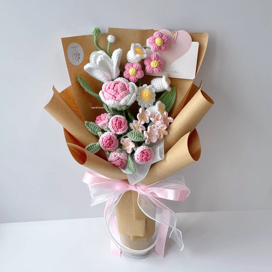 handicroft handmade crochet flower bouquet in 6 colours dreamie pink