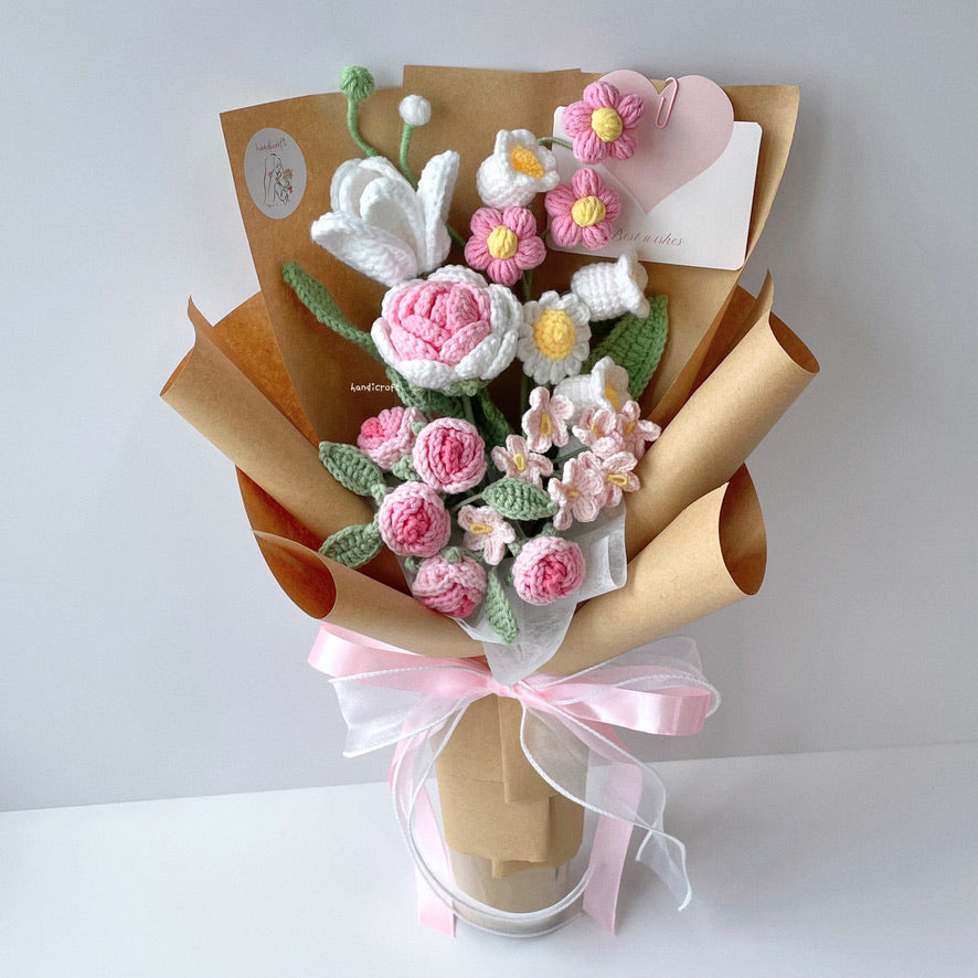 handicroft handmade crochet flower bouquet in 6 colours dreamie pink
