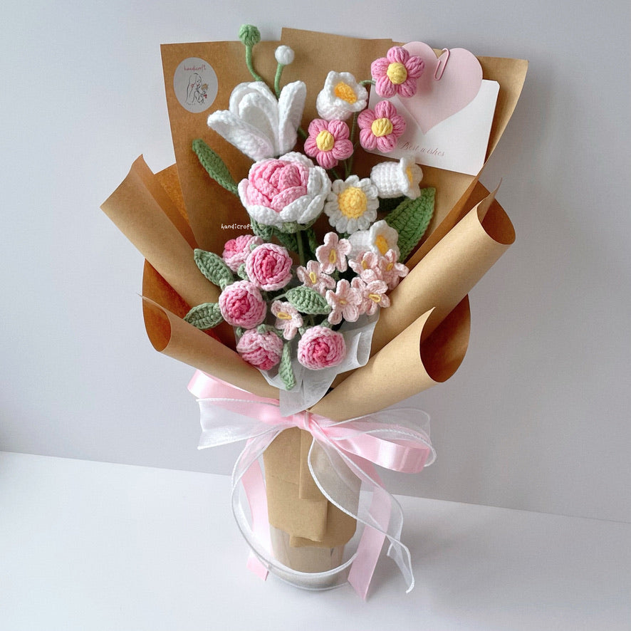 handicroft handmade crochet flower bouquet in 6 colours dreamie pink