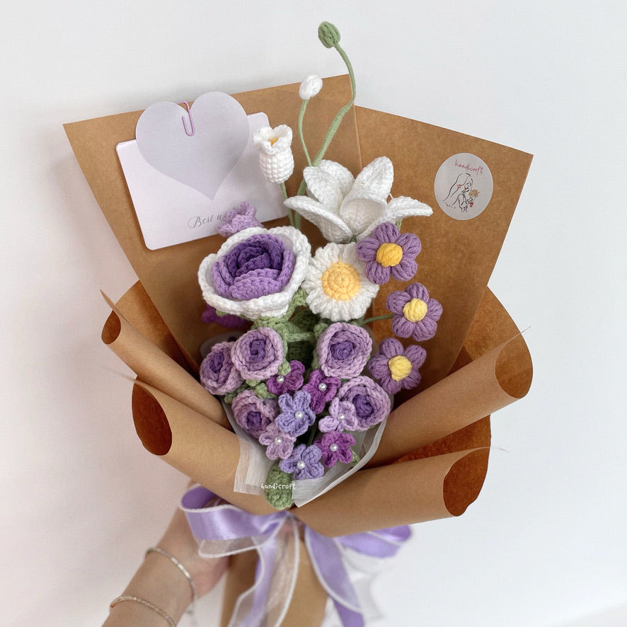 handicroft handmade crochet flower bouquet in 6 colours dreamie purple
