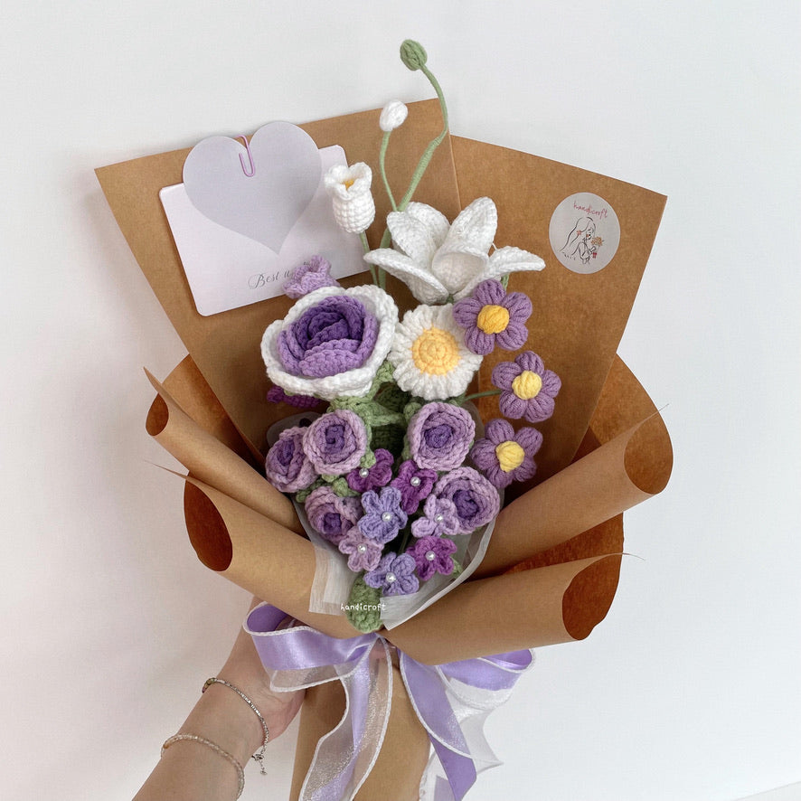 handicroft handmade crochet flower bouquet in 6 colours dreamie purple