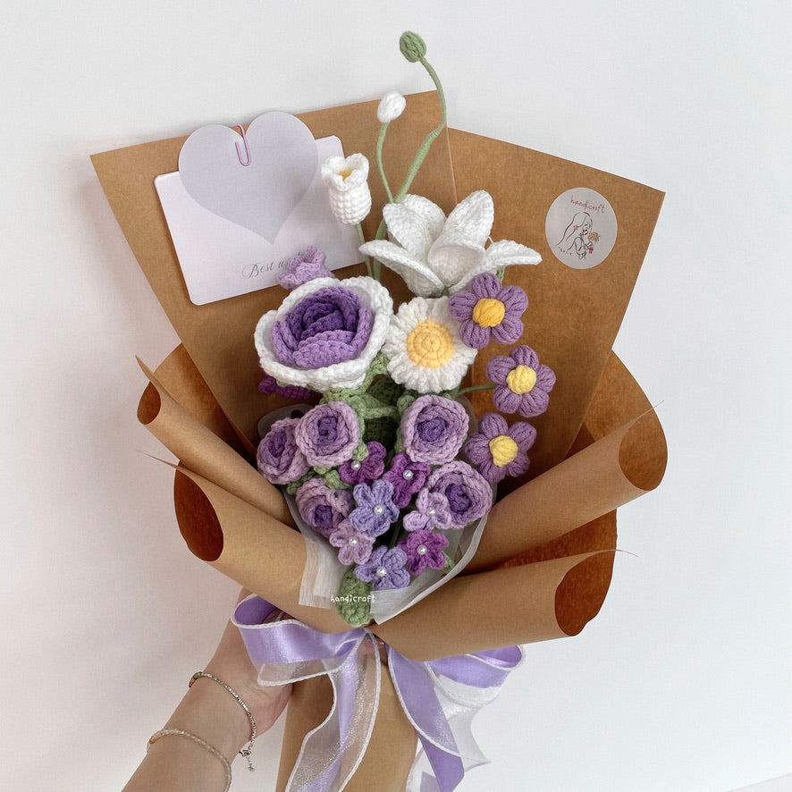 handicroft handmade crochet flower bouquet in 6 colours dreamie purple