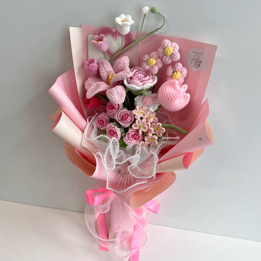 handicroft handmade crochet flower bouquet in 7 colours florie pink