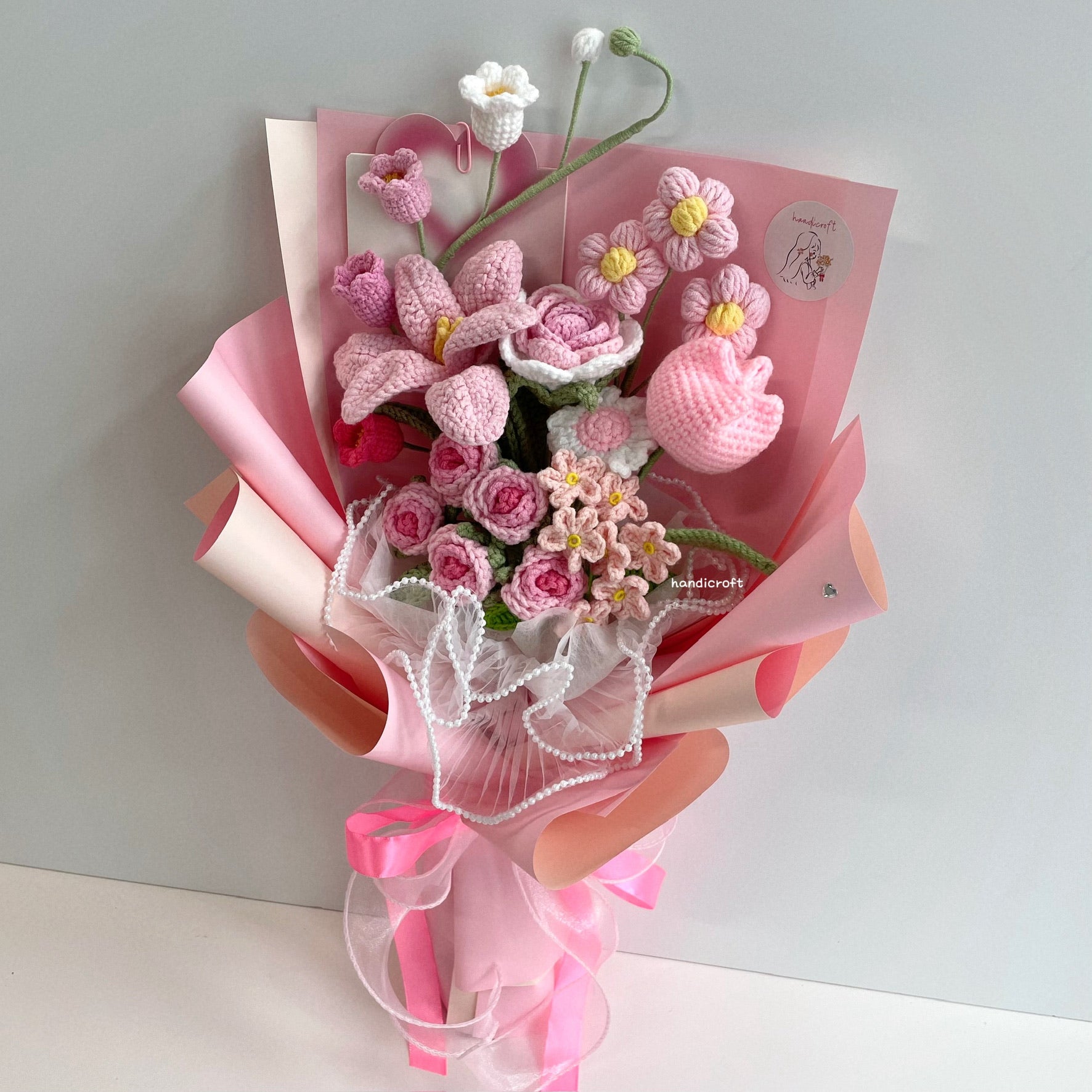 handicroft handmade crochet flower bouquet in 7 colours florie pink