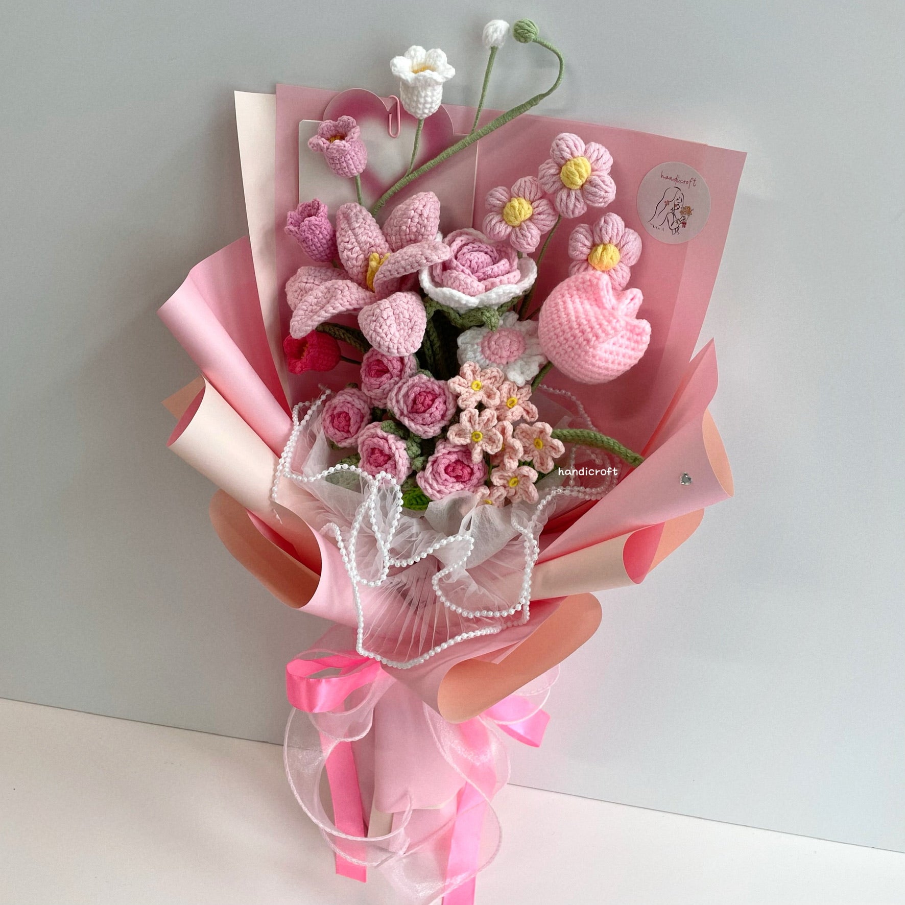 handicroft handmade crochet flower bouquet in 7 colours florie pink