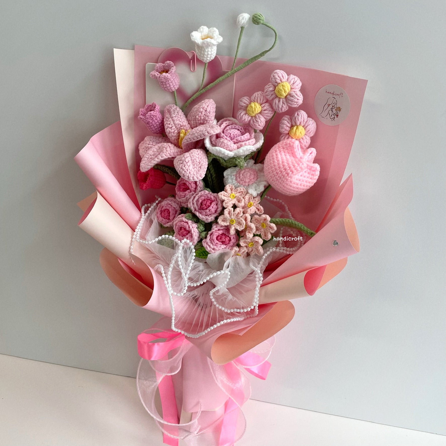 handicroft handmade crochet flower bouquet in 7 colours florie pink