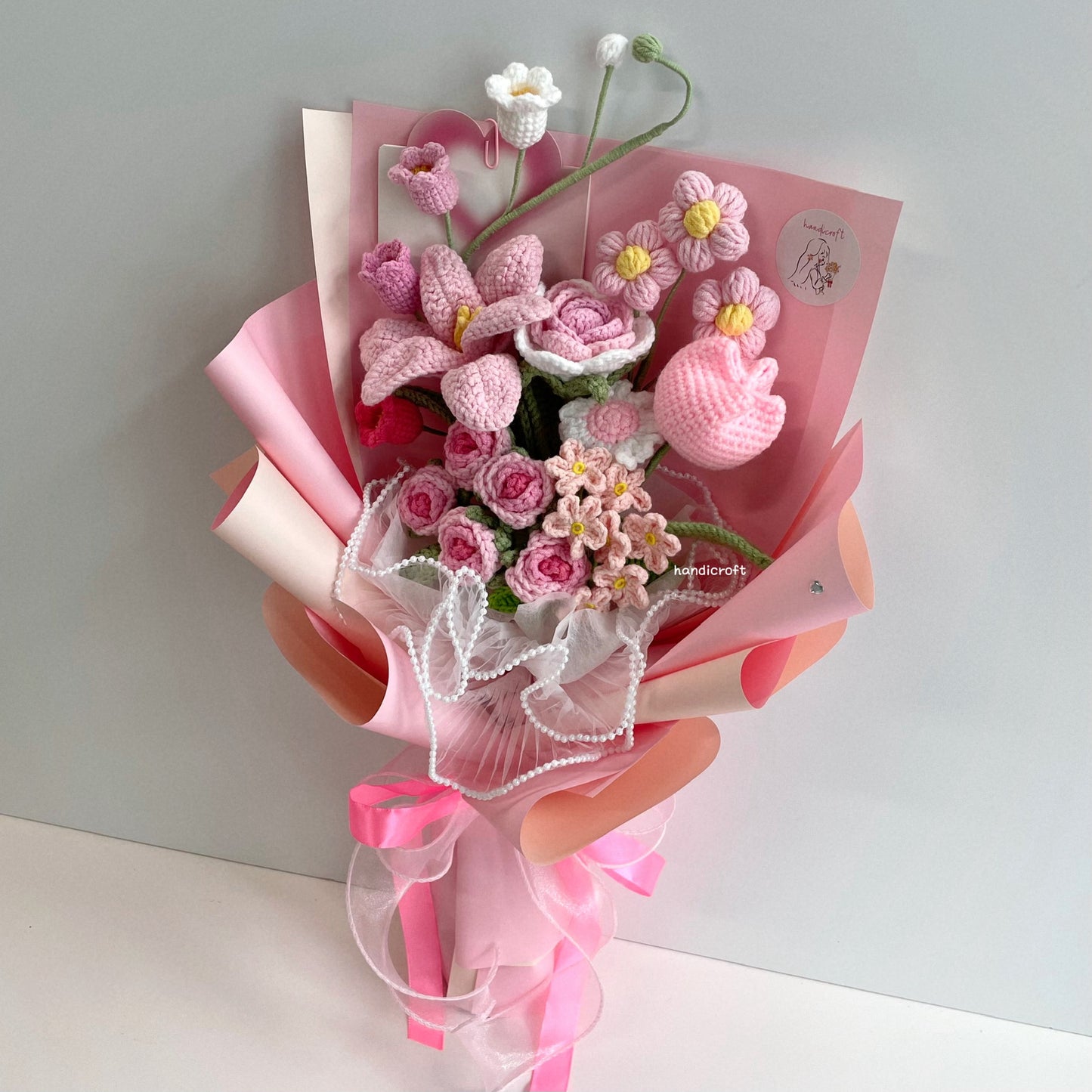 handicroft handmade crochet flower bouquet in 7 colours florie pink