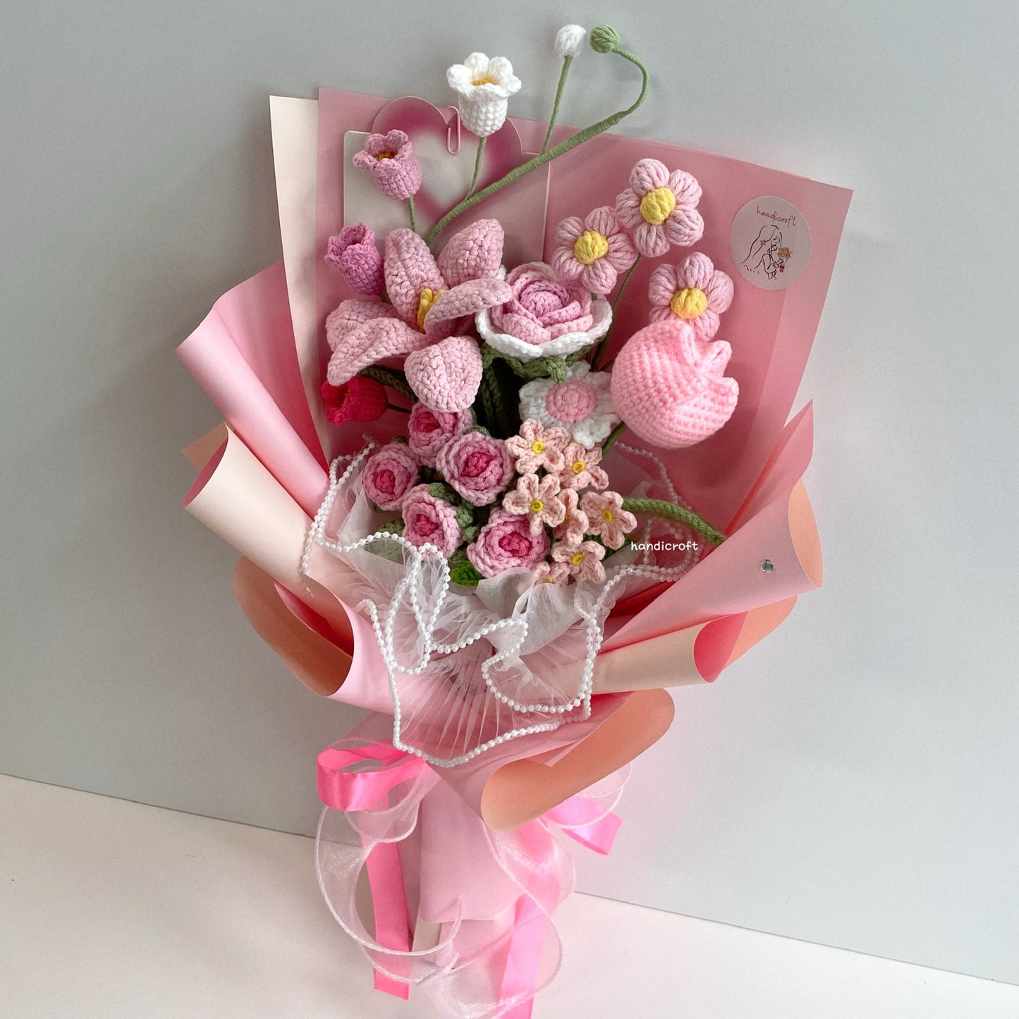 handicroft handmade crochet flower bouquet in 7 colours florie pink