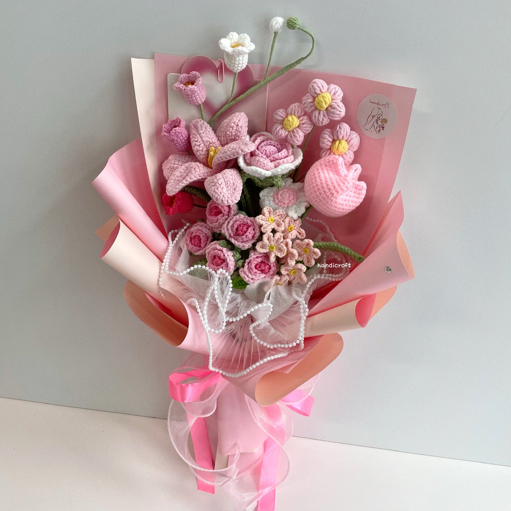 handicroft handmade crochet flower bouquet in 7 colours florie pink