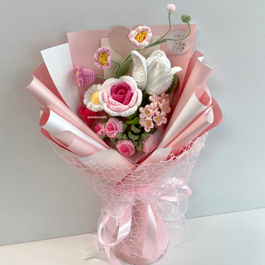 handicroft handmade crochet flower bouquet in 7 colours sweetie pink