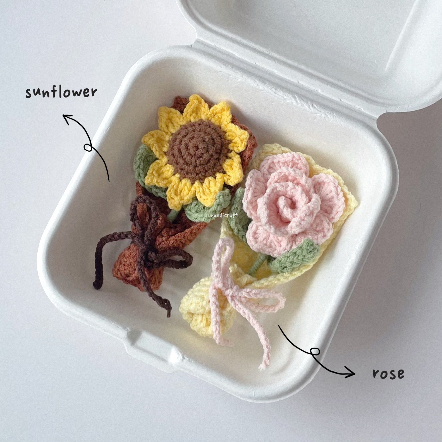 handicroft handmade crochet flower bouquet keychain small accessory rose sunflower