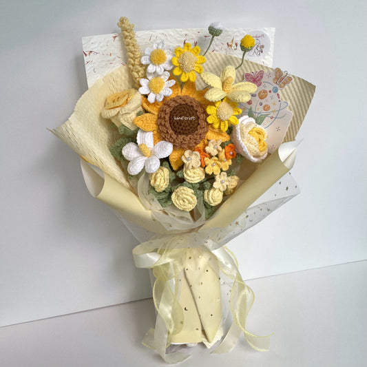 handicroft handmade crochet flower bouquet summer's letter 3 colours yellow