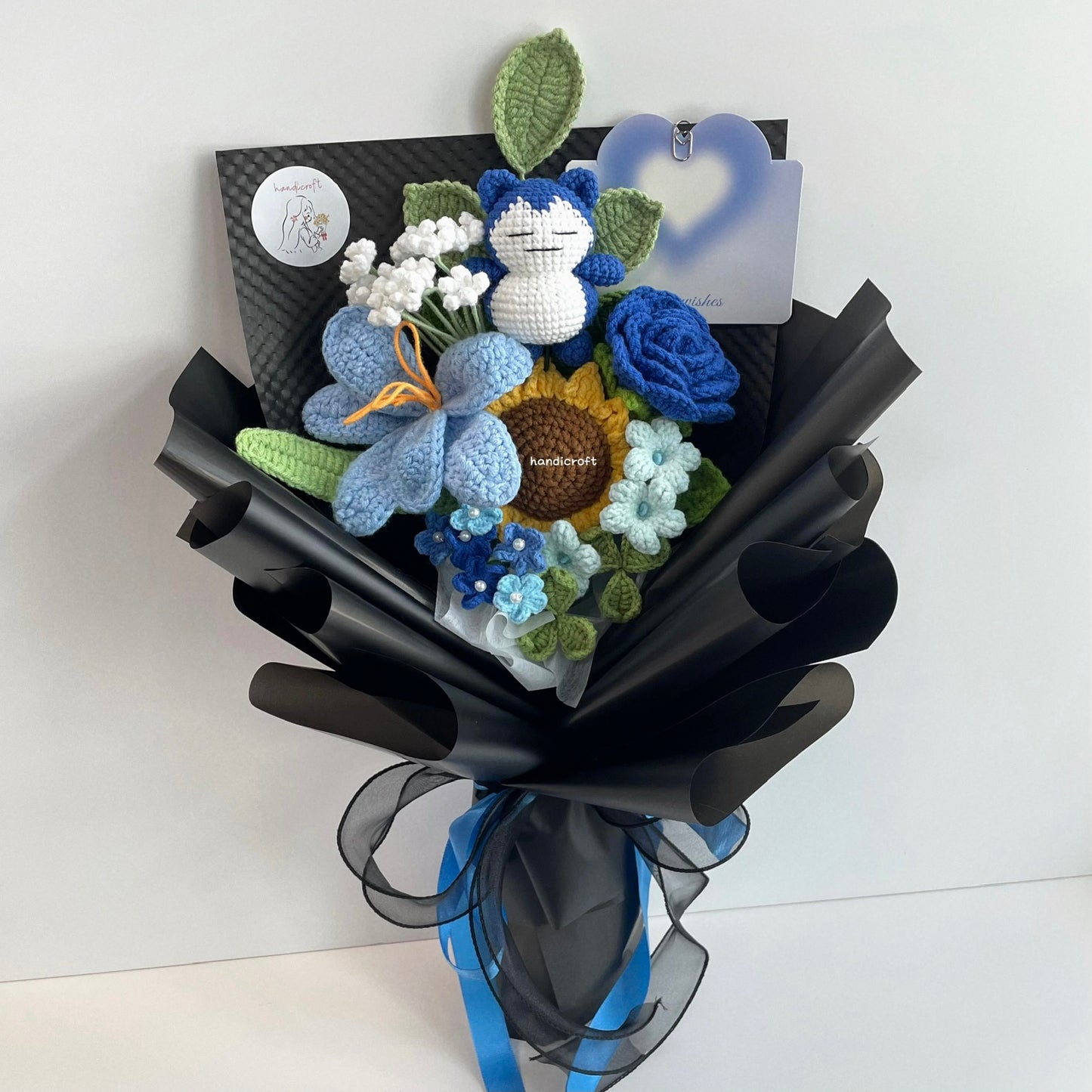 handicroft handmade crochet flower bouquet the gentle giant blue