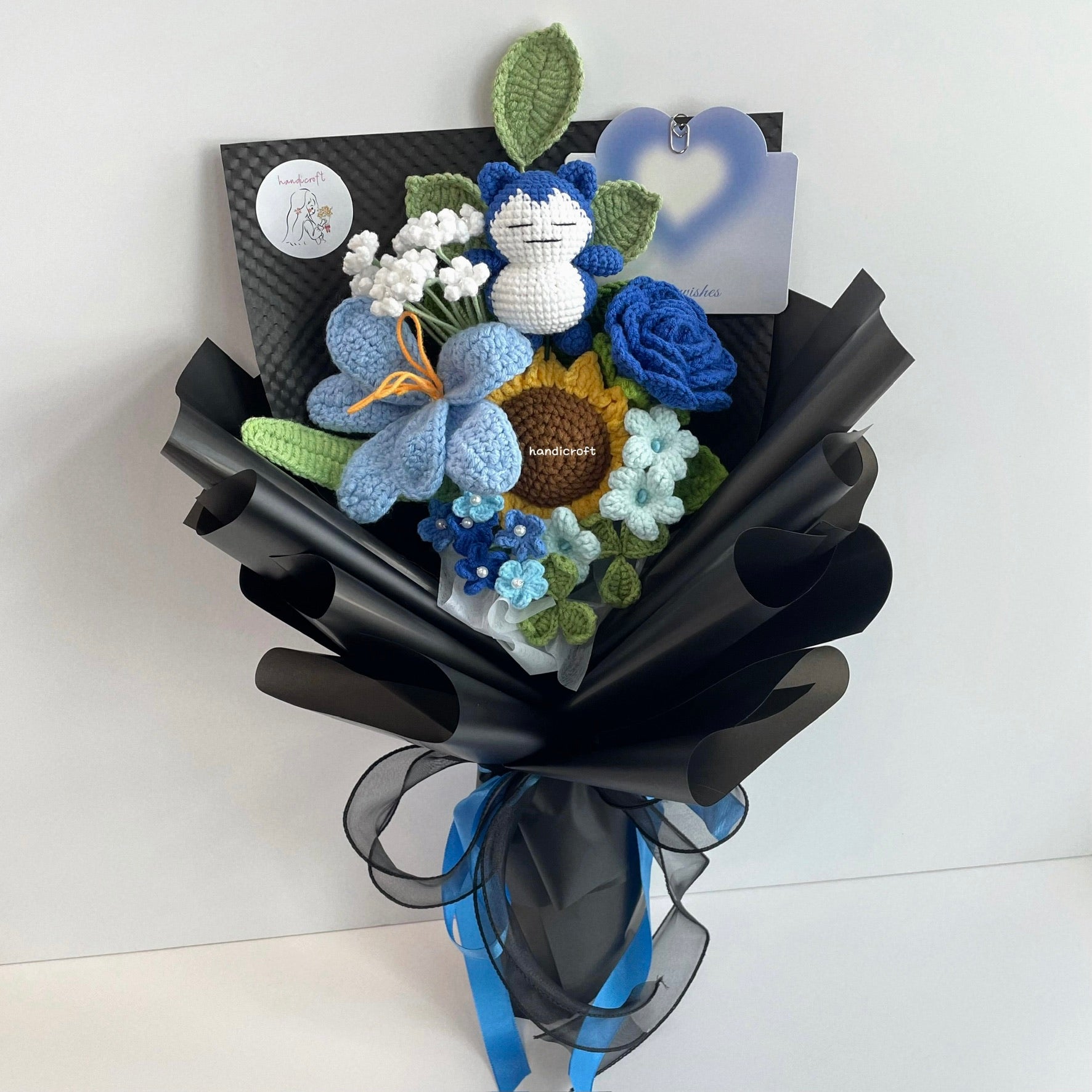 handicroft handmade crochet flower bouquet the gentle giant blue