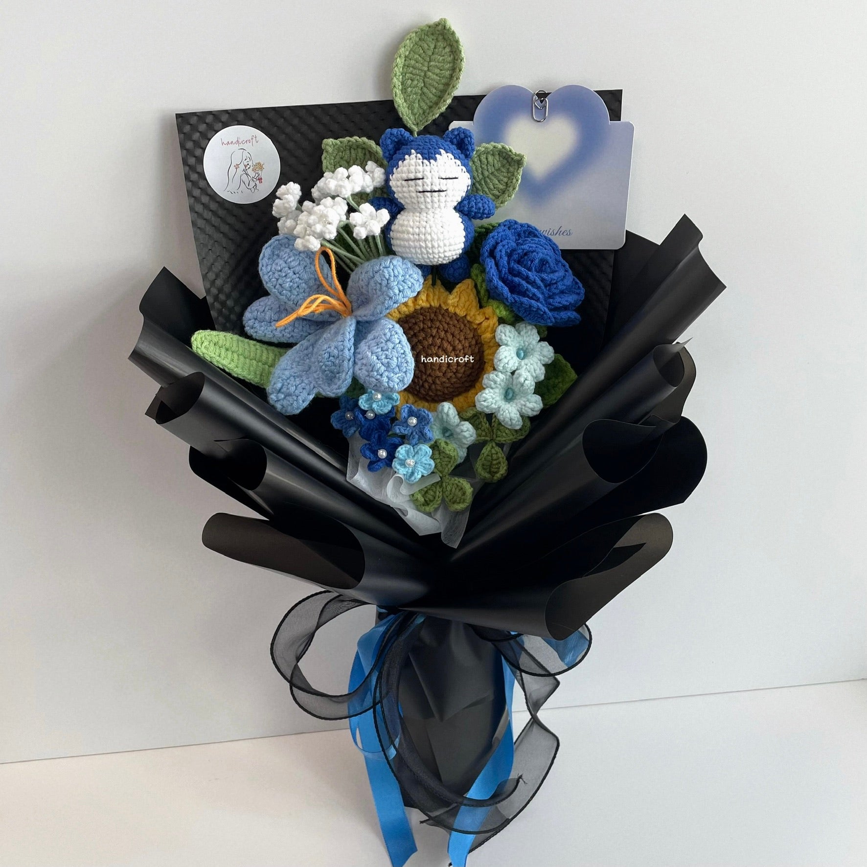 handicroft handmade crochet flower bouquet the gentle giant blue