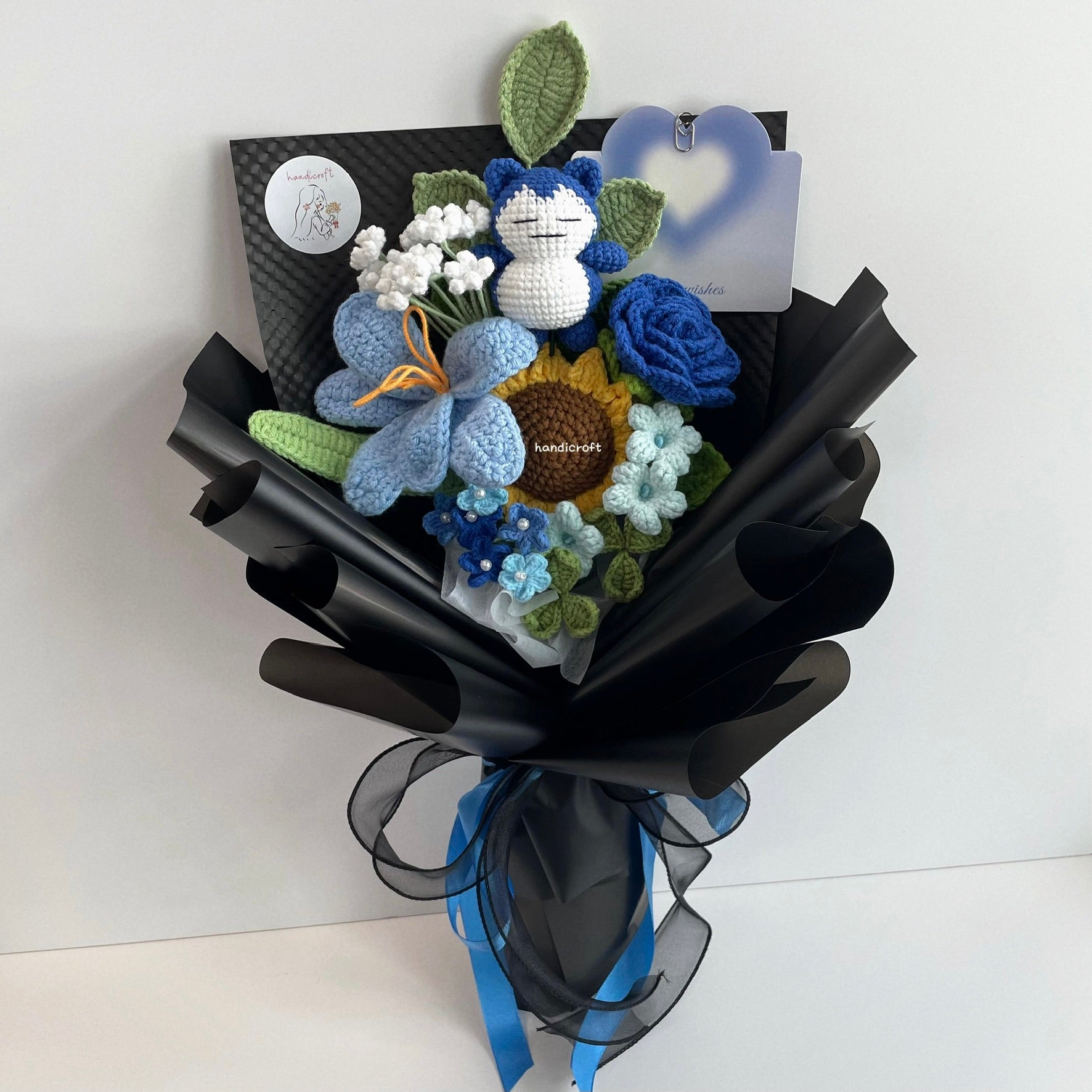 handicroft handmade crochet flower bouquet the gentle giant blue