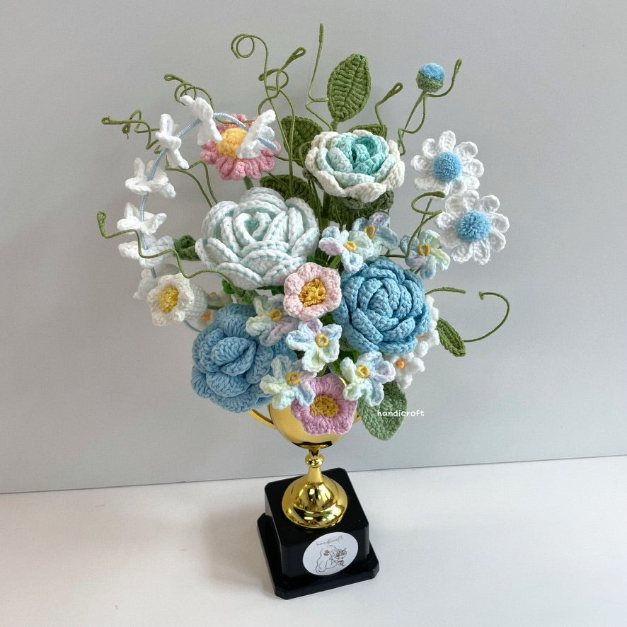 handicroft handmade crochet flower trophy trophy in bloom