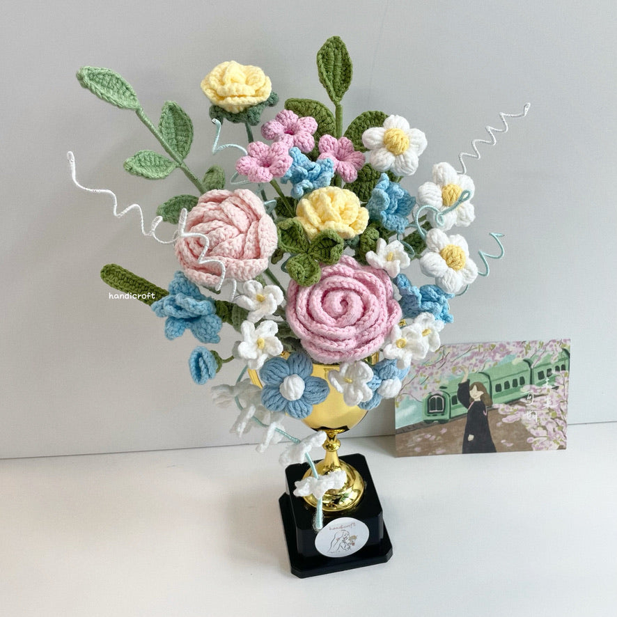 handicroft handmade crochet flower trophy trophy in bloom