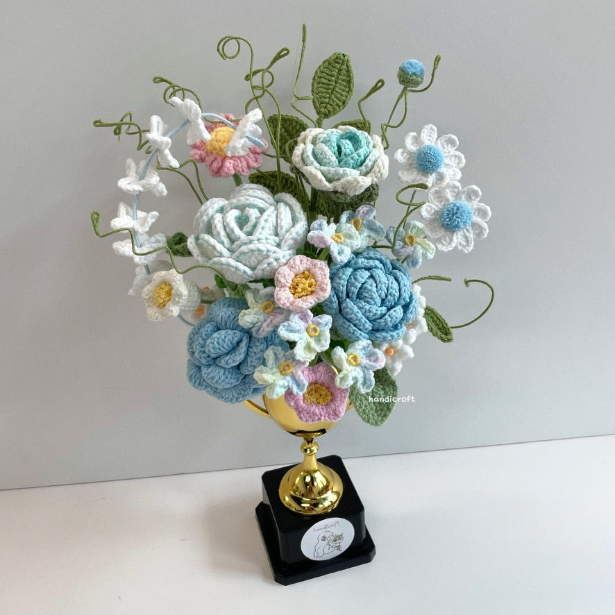 handicroft handmade crochet flower trophy trophy in bloom