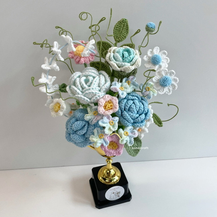 handicroft handmade crochet flower trophy trophy in bloom