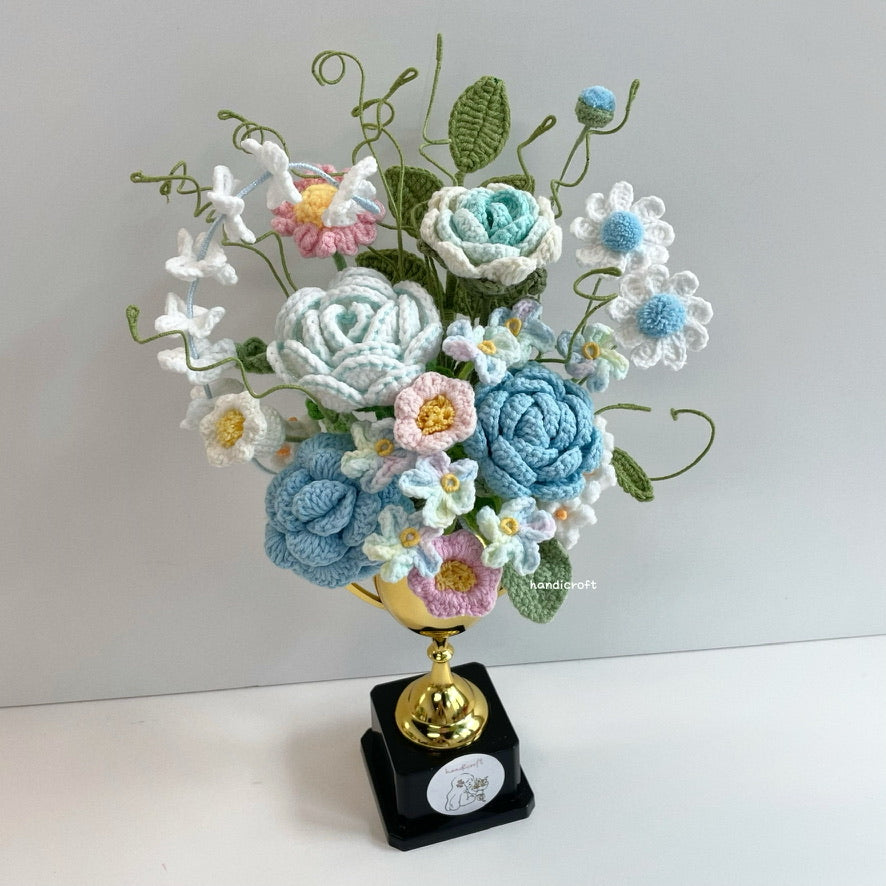 handicroft handmade crochet flower trophy trophy in bloom