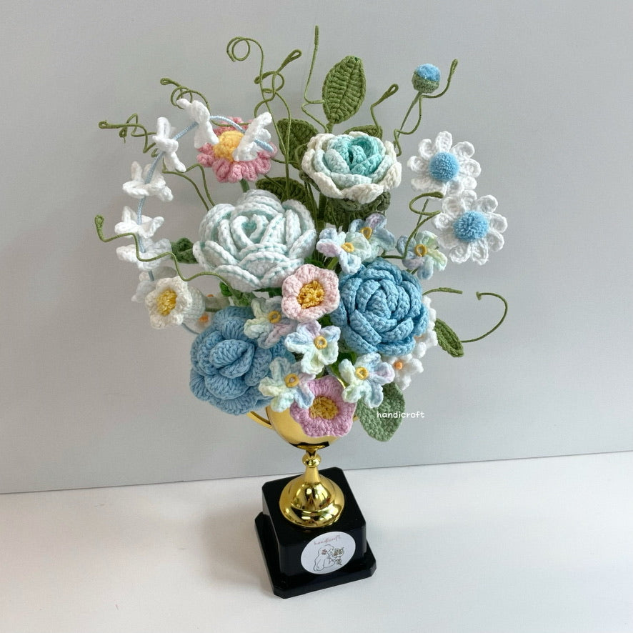 handicroft handmade crochet flower trophy trophy in bloom