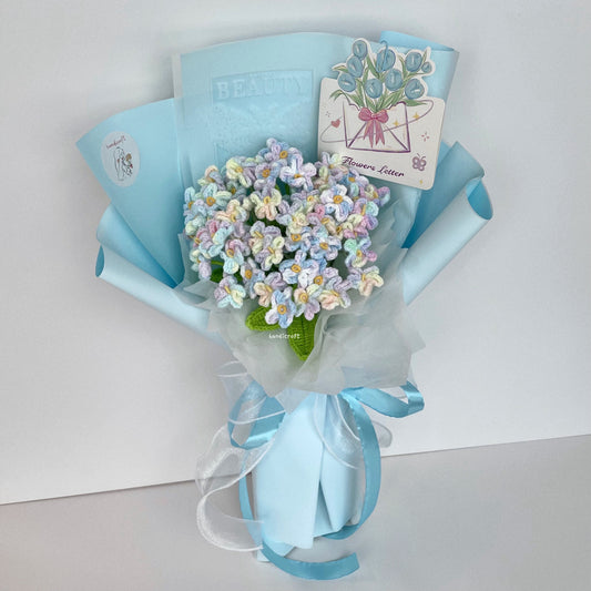 handicroft handmade crochet forget-me-not flower bouquet our little forever blue