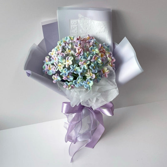 handicroft handmade crochet forget-me-not flower bouquet our little forever purple