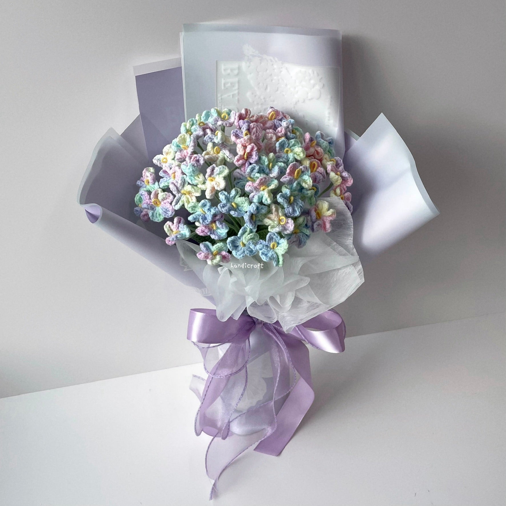 handicroft handmade crochet forget-me-not flower bouquet our little forever purple