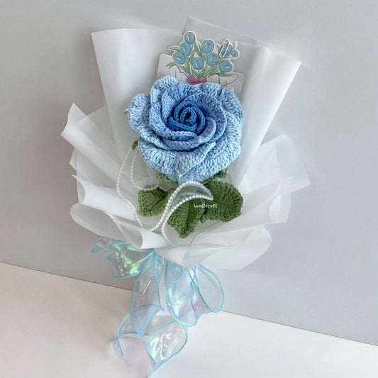 handicroft handmade crochet giant ombre thai rose flower bouquet ombre blue