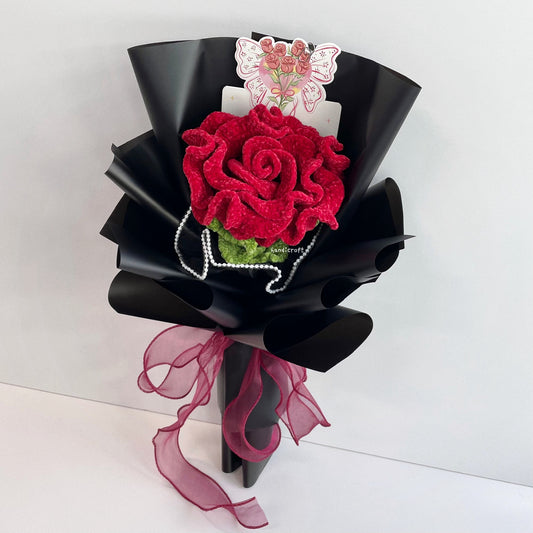 handicroft handmade crochet giant velvet thai rose flower bouquet wine red
