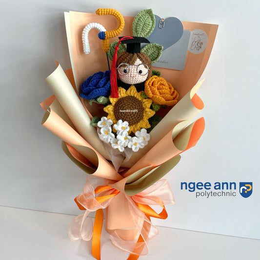 handicroft handmade crochet graduation flower bouquet NP Ngee Ann Polytechnic special blooms
