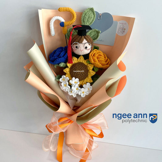 handicroft handmade crochet graduation flower bouquet NP Ngee Ann Polytechnic special blooms