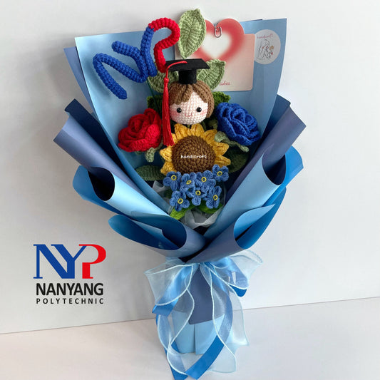 handicroft handmade crochet graduation flower bouquet NYP Nanyang Polytechnic special blooms