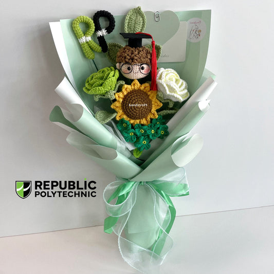 handicroft handmade crochet graduation flower bouquet RP Republic Polytechnic special blooms