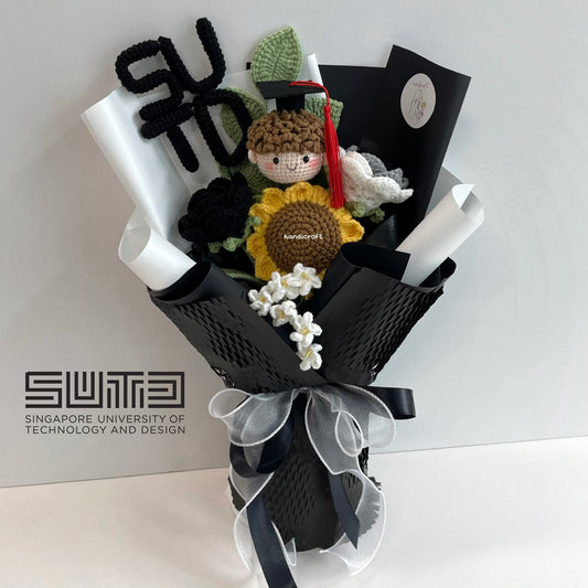 handicroft handmade crochet graduation flower bouquet SUTD Singapore University of Technology and Design special blooms