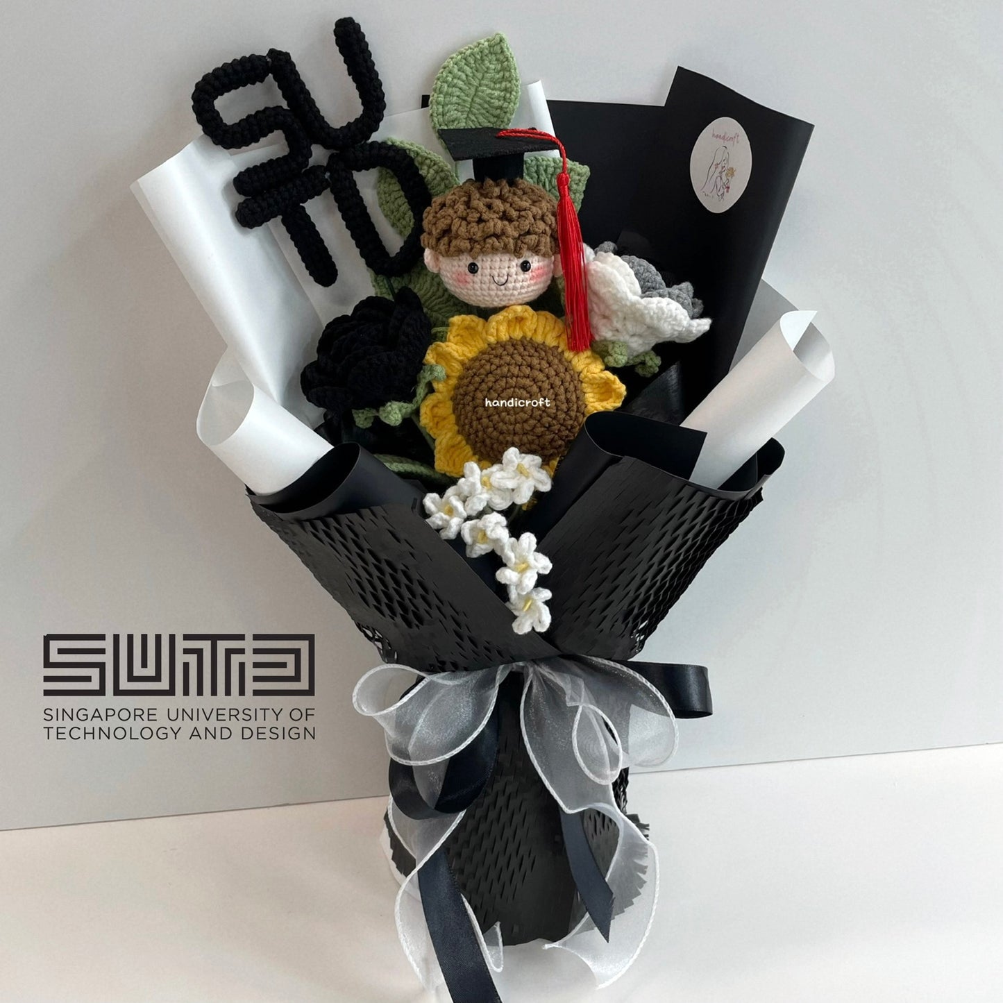 handicroft handmade crochet graduation flower bouquet SUTD Singapore University of Technology and Design special blooms