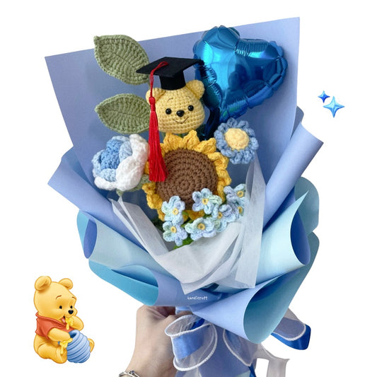 handicroft handmade crochet graduation flower bouquet celebrate blossoms: hunny edition blue