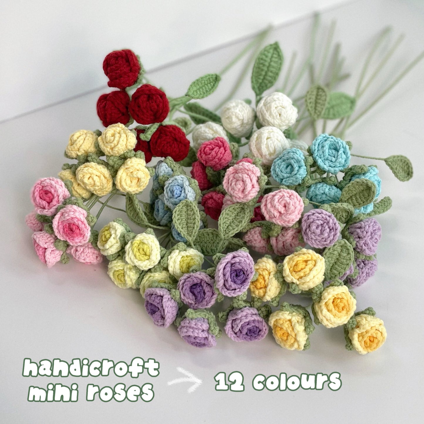 handicroft handmade crochet graduation flower bouquet grad & bloom 12 colours mini roses