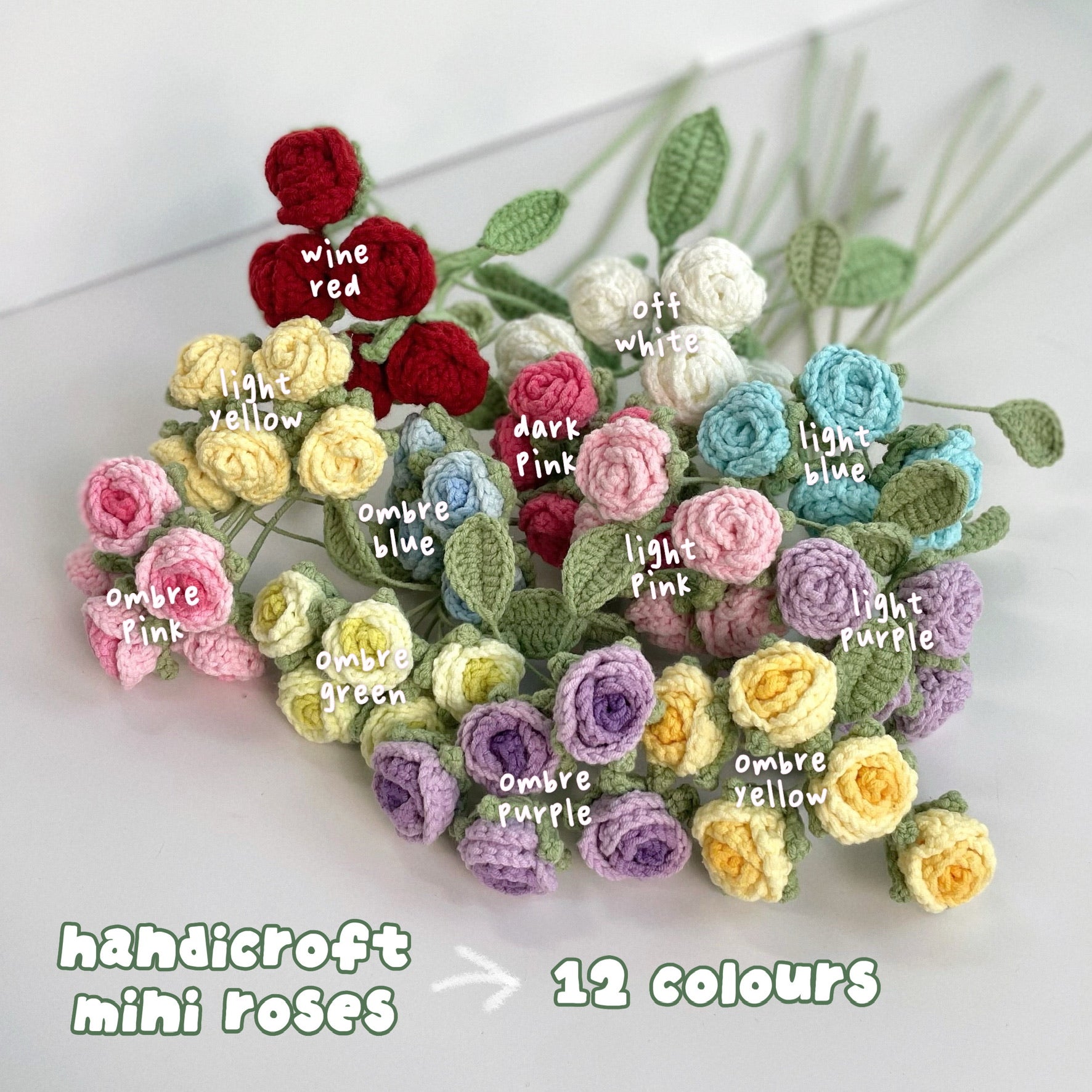handicroft handmade crochet graduation flower bouquet grad & bloom 12 colours mini roses