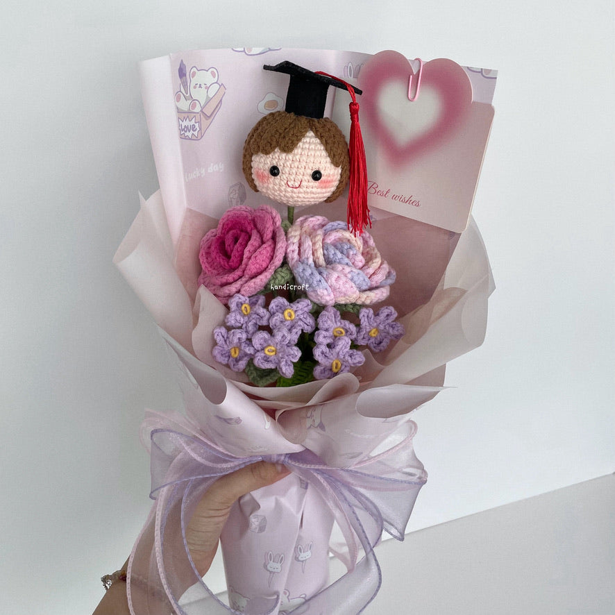 handicroft handmade crochet graduation flower bouquet mini milestone