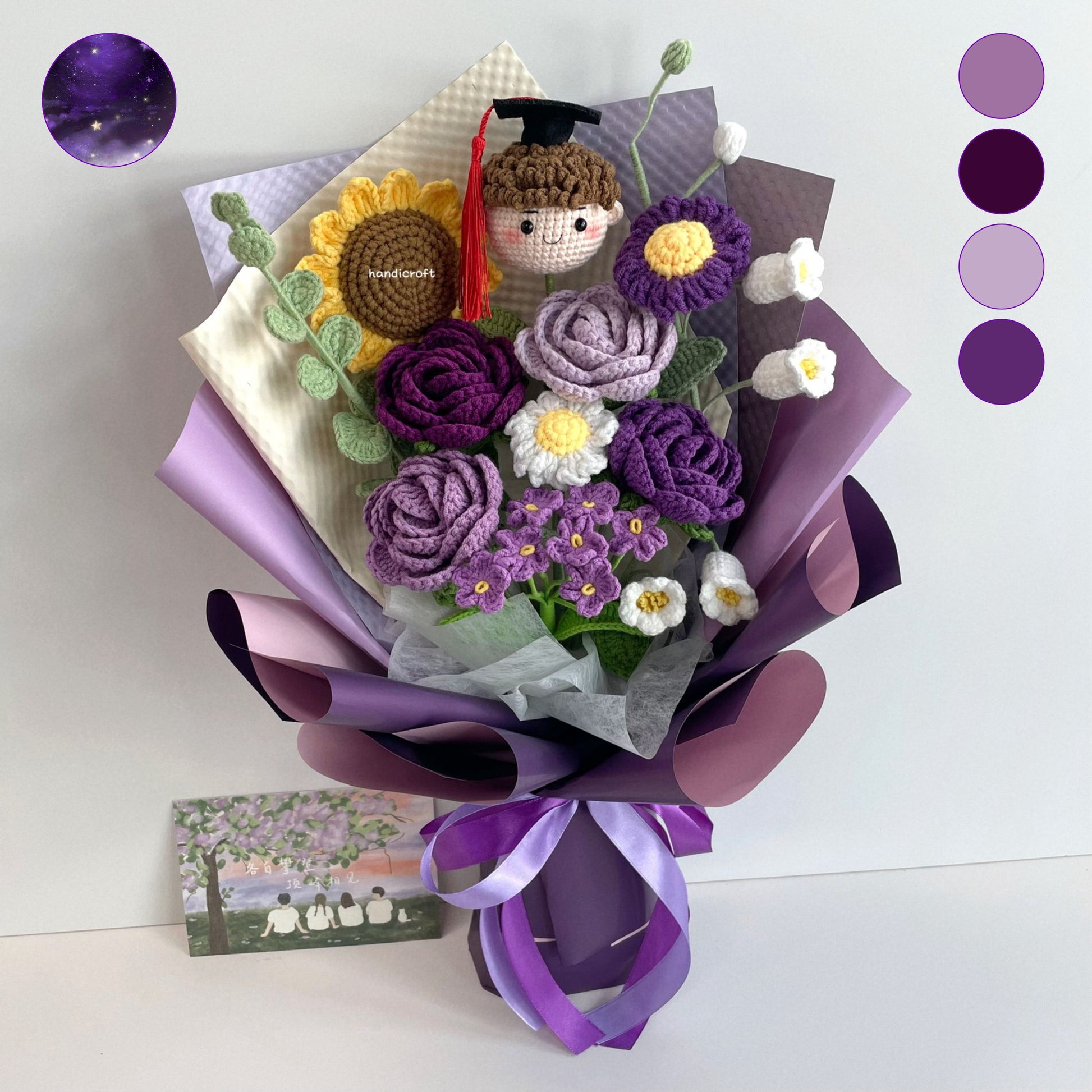 handicroft handmade crochet graduation purple flower bouquet a violet chapter