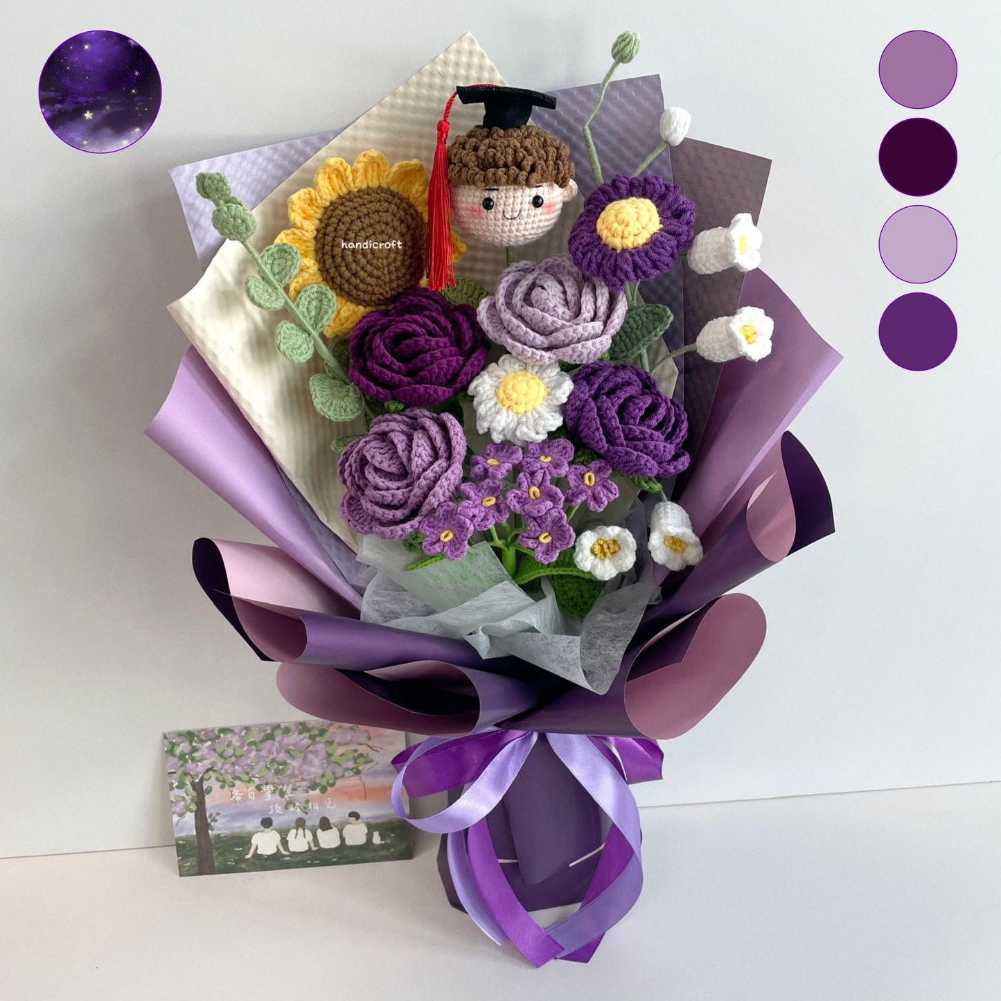 handicroft handmade crochet graduation purple flower bouquet a violet chapter