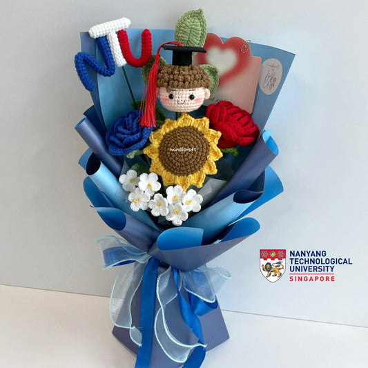 handicroft handmade crochet graduation special flower bouquet NTU special blooms NTU colour theme