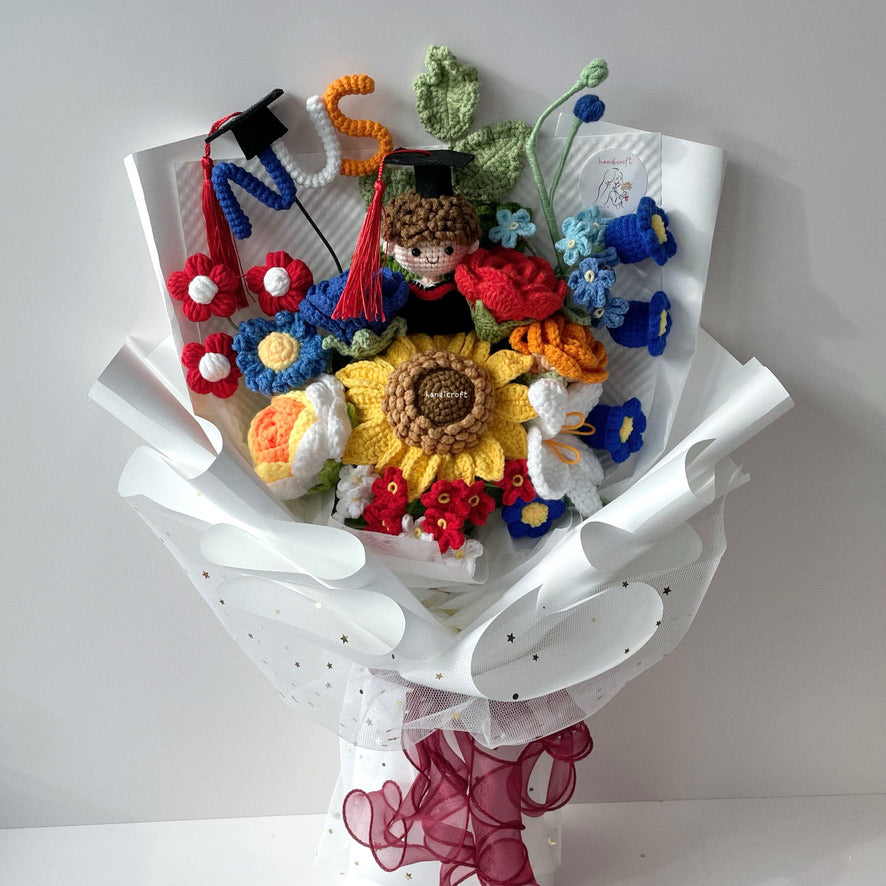 handicroft handmade crochet graduation special flower bouquet NUS special blooms garden edition